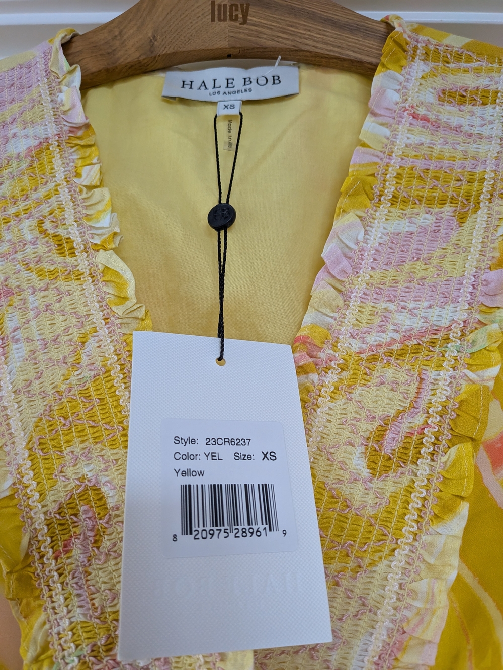 Hale Bob Yellow Swirl V-Neck Tiered Mini Dress - Picture 3 of 3